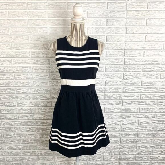 J. Crew Dresses & Skirts - J.Crew Black & White Striped Fit and Flare Dress Size Small